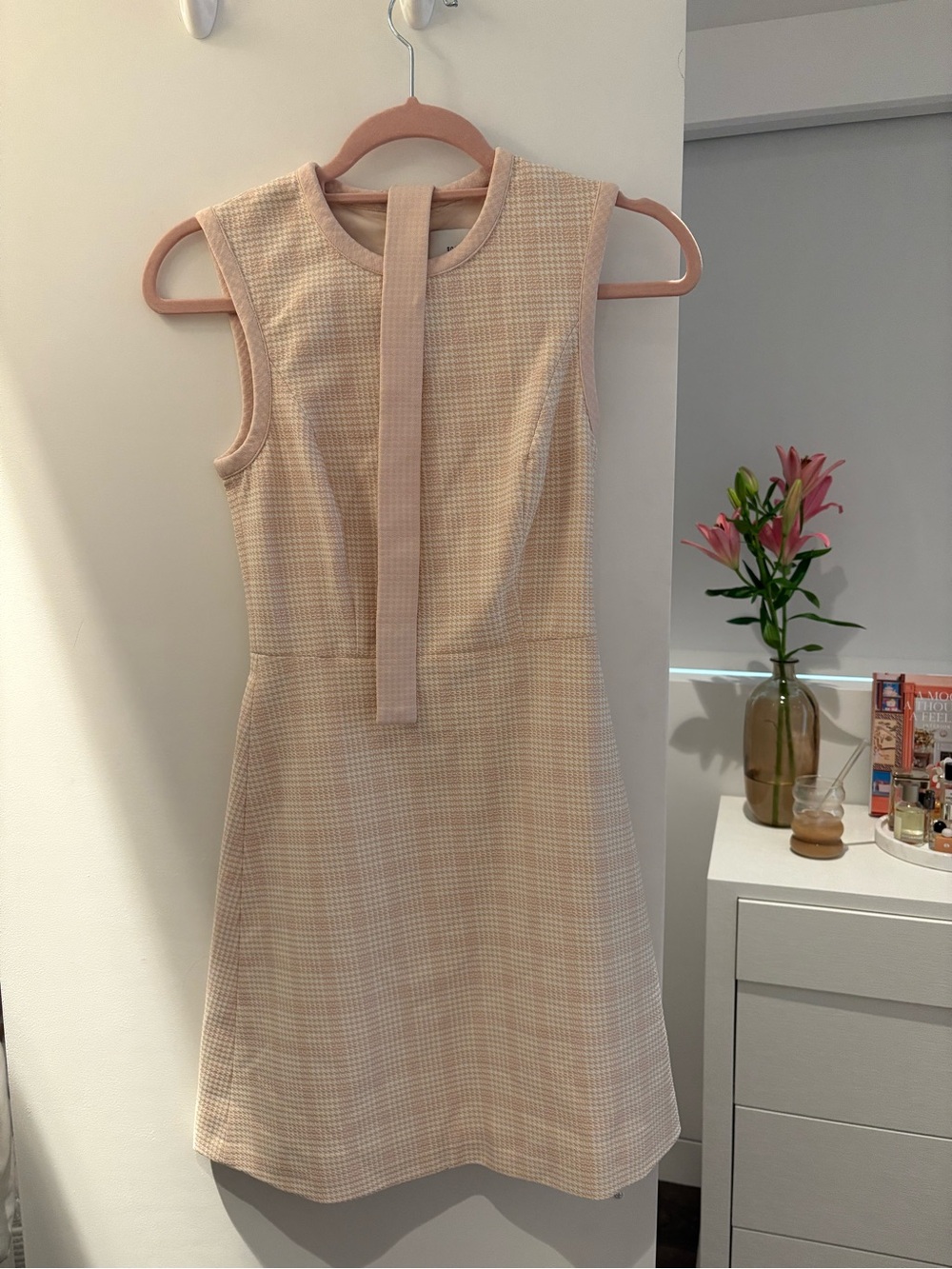 Scanlan Theodore Sleeveless Cream/Pink Check A-Line Dress